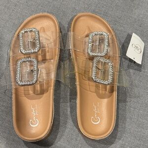 Comfort Women's Tan and Silver Buckle Sandals